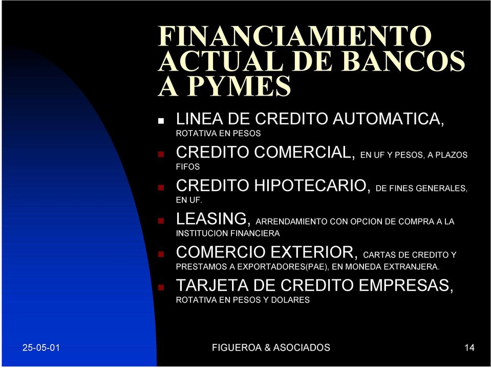 LEASING, ARRENDAMIENTO CON OPCION DE COMPRA A LA INSTITUCION FINANCIERA COMERCIO EXTERIOR, CARTAS DE CREDITO