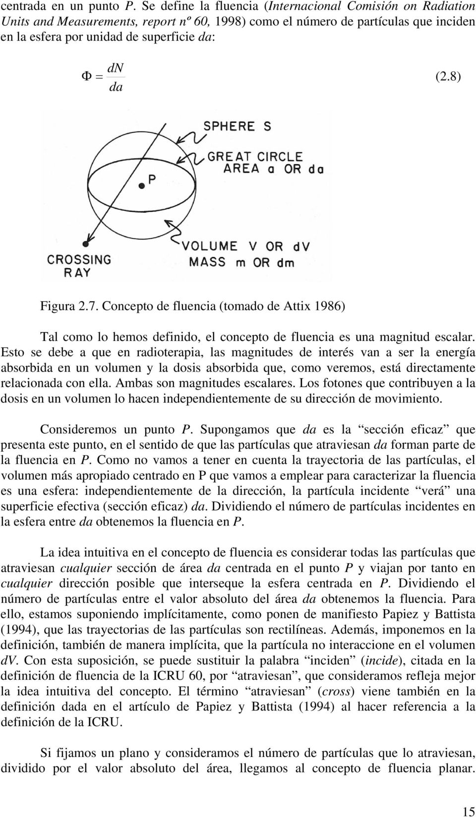 8) da Figura 2.7. Concepto de fluencia (tomado de Attix 1986) Tal como lo hemos definido, el concepto de fluencia es una magnitud escalar.