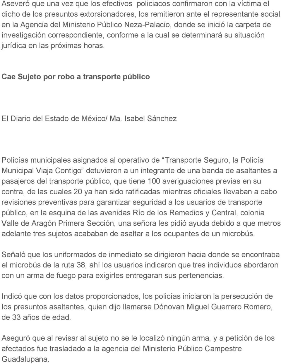 Cae Sujeto por robo a transporte público El Diario del Estado de México/ Ma.