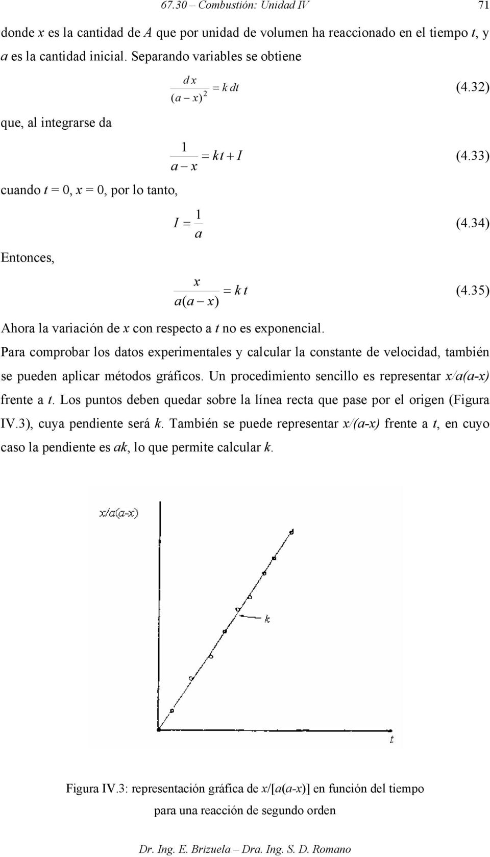 Para comprobar los datos experimentales y calcular la constante de velocidad, también se pueden aplicar métodos gráficos. Un procedimiento sencillo es representar x/a(a-x) frente a t.