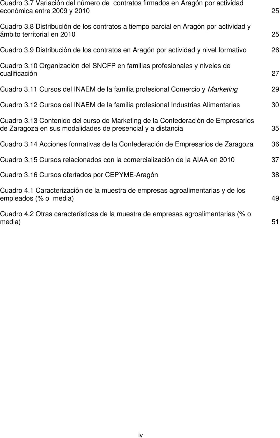 10 Organización del SNCFP en familias profesionales y niveles de cualificación 27 Cuadro 3.11 Cursos del INAEM de la familia profesional Comercio y Marketing 29 Cuadro 3.