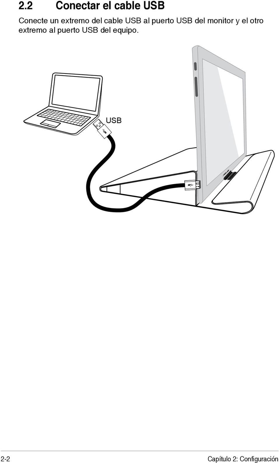monitor y el otro extremo al puerto USB