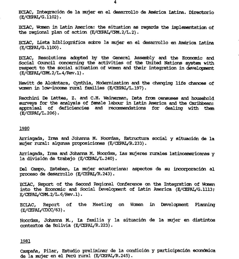 ECLAC, Lista bibliográfica sobre la mujer en el desarrollo en América Latina (E/CEPAL/G.1100).