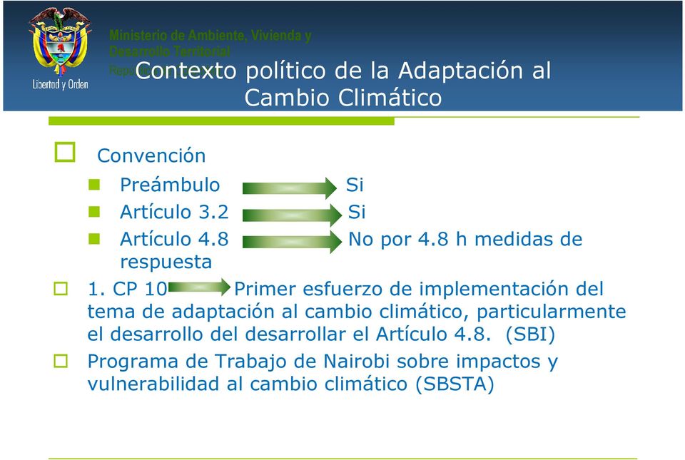 CP 10 Primer esfuerzo de implementación del tema de adaptación al cambio climático,