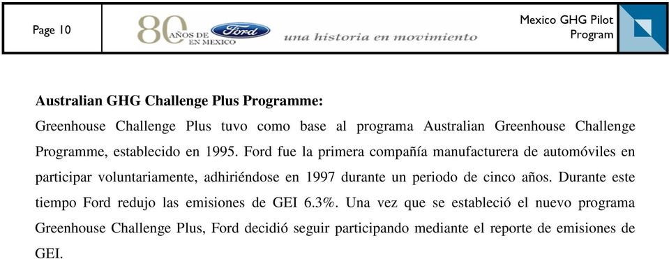 Ford fue la primera compañía manufacturera de automóviles en participar voluntariamente, adhiriéndose en 1997 durante un