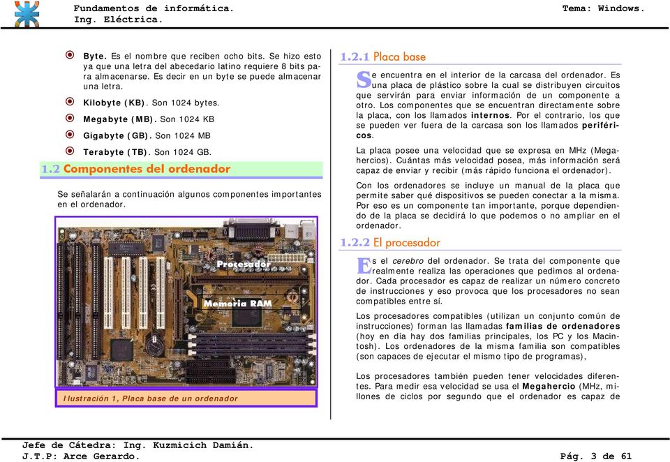 Ilustración 1, Placa base de un ordenador Procesador Memoria RAM 1.2.1 Placa base S e encuentra en el interior de la carcasa del ordenador.