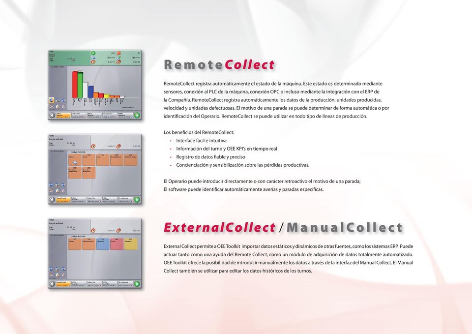 RemoteCollect registra automáticamente los datos de la producción, unidades producidas, velocidad y unidades defectuosas.