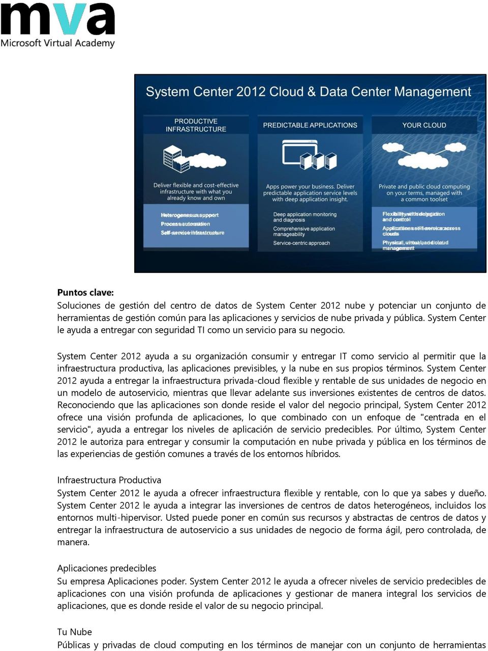 System Center 2012 ayuda a su organización consumir y entregar IT como servicio al permitir que la infraestructura productiva, las aplicaciones previsibles, y la nube en sus propios términos.
