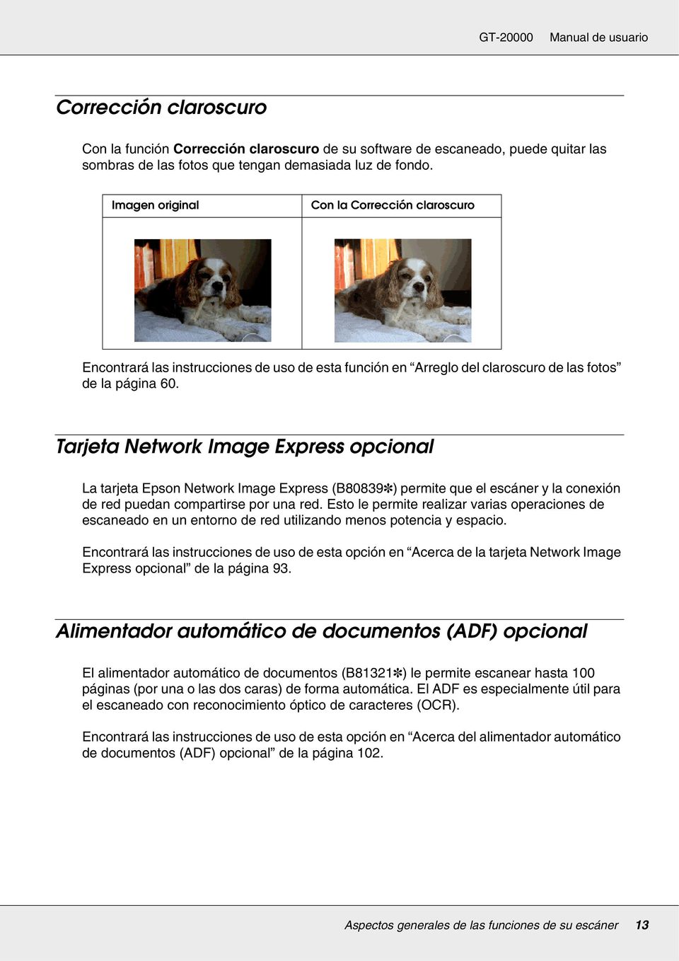 Tarjeta Network Image Express opcional La tarjeta Epson Network Image Express (B80839 ) permite que el escáner y la conexión de red puedan compartirse por una red.
