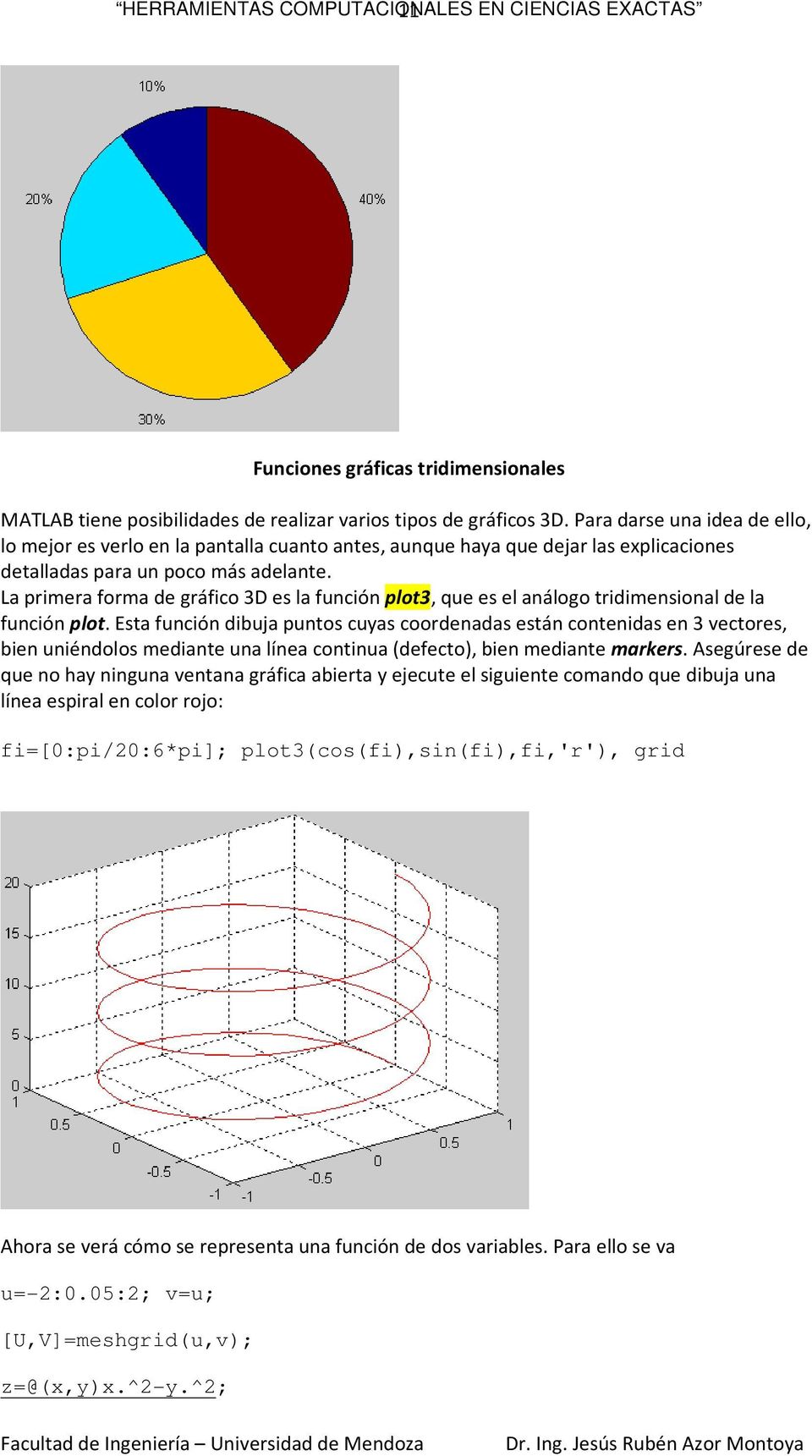 La primera forma de gráfico 3D es la función plot3, que es el análogo tridimensional de la función plot.