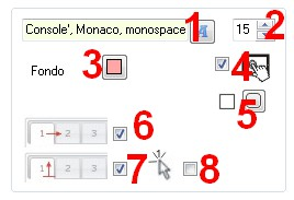 Acordeón (se situará siempre en la parte inferior de la página): ZONA 3 Aquí podremos elegir el tipo (1) y el tamaño (2) de fuente de los textos de las pestañas y acordeones; escoger un color de