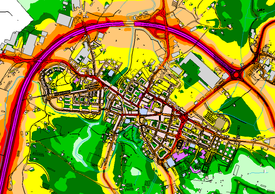 Pág. 15 de 28 Se presenta una imagen del mapa de ruido total a 4 m. del período nocturno, de la zona del casco urbano de Mungia.