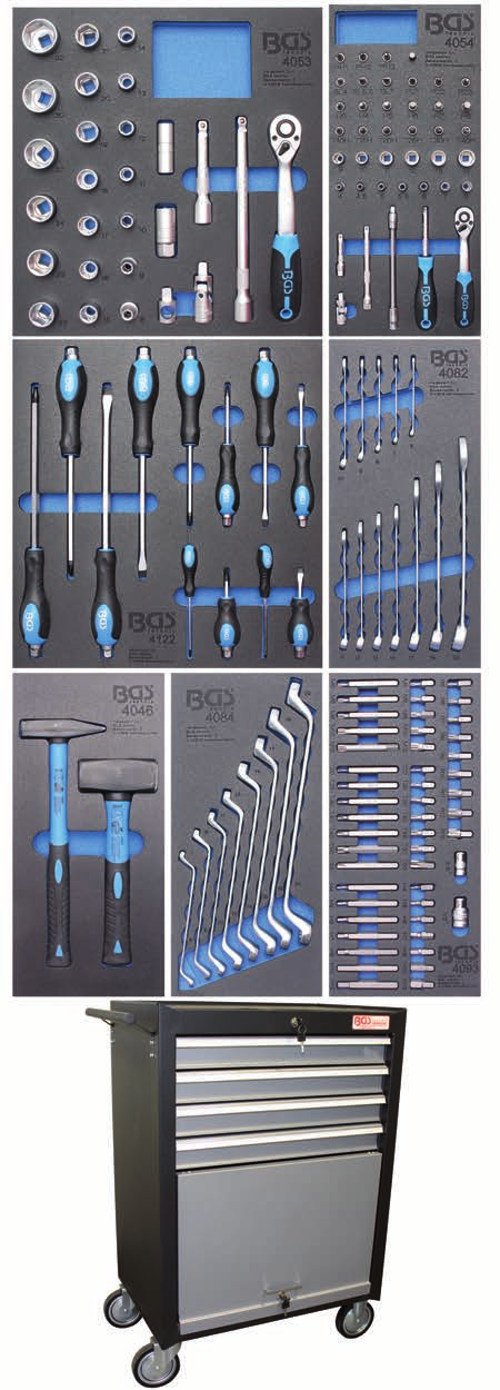 Gabinete de Herramientas Básico completo con 151 herramientas - Gabinete de Herramientas (BGS 2004) - totalmente equipado con herramientas de taller Pro + con bandejas de 1/3 y 2/3 : - 2-piezas Maza