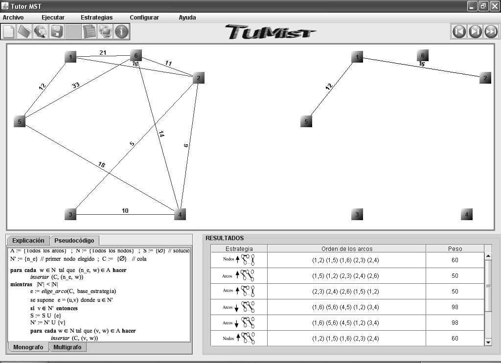 474 Recursos Docentes Figura 4. Una captura de pantalla del ayudante interactivo TuMiST Se distinguen claramente tres zonas en la interfaz de usuario, aparte del menú principal y la barra de iconos.