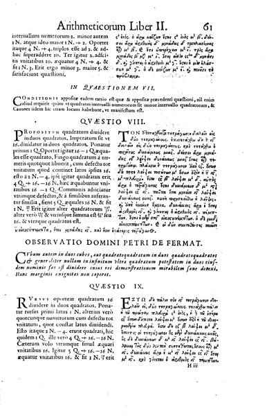 Diofanto y Fermat Página del libro de Diofanto, con las