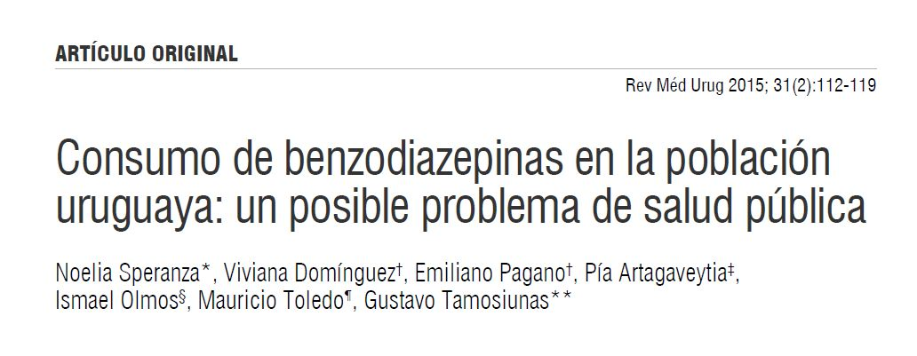 datos uy Conocer el consumo de benzodiazepinas en Uruguay entre los años 2010 y 2012.