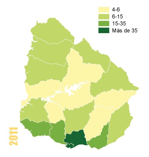 Densidad poblacional Habitantes promedio por km2 Fuente: Instituto Nacional de Estadística (INE).