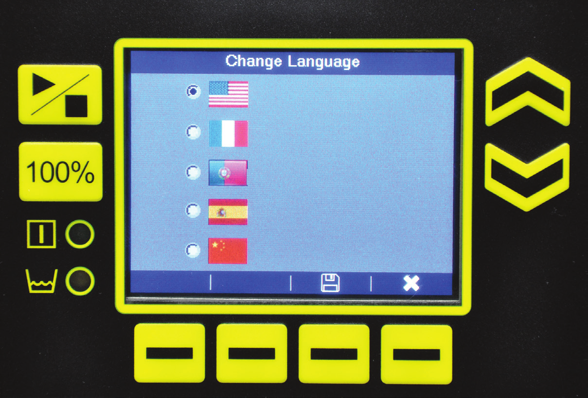 Multilenguaje, navegación amigable La pantalla a color retroiluminada de EXCEL XR permite una navegación cómoda en cinco idiomas: inglés, francés, portugués, español y chino.