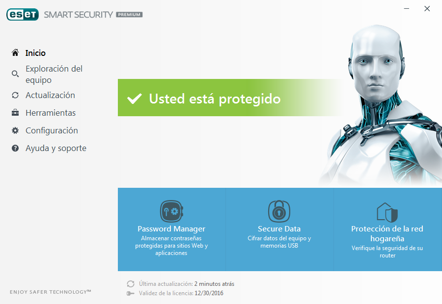 Interfaz del usuario La sección Inicio le brinda información sobre el nivel de protección actual de su equipo.