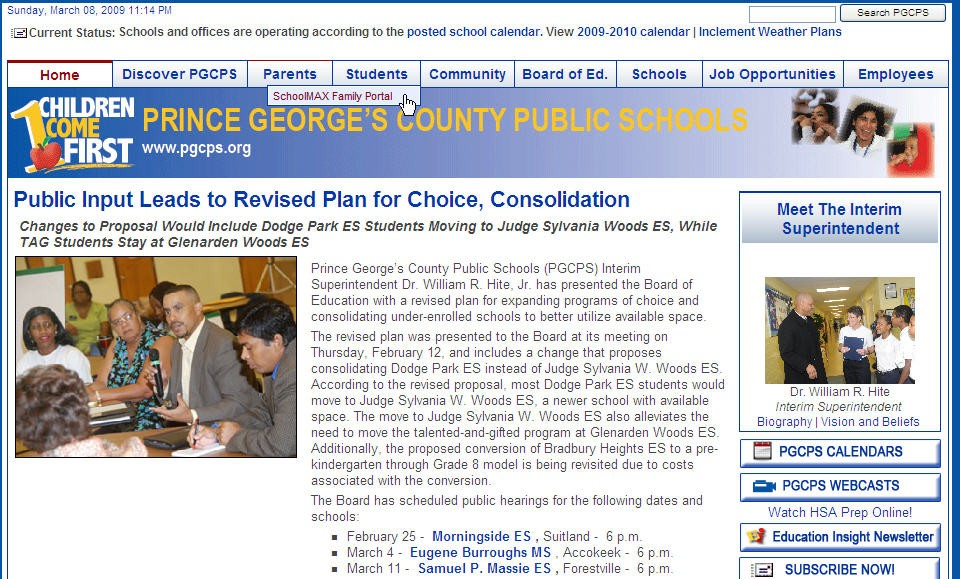 Accesible de la página principal del Condado de PGCPS (PGCPS.
