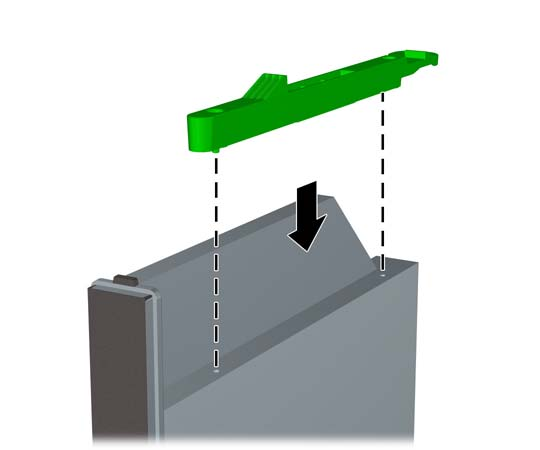 4. Coloque la segunda patilla y presione con firmeza el pestillo de desbloqueo completo para ajustar con seguridad el pestillo a la unidad óptica.