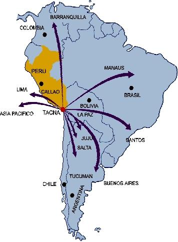 Cuáles son las ventajas logísticas? ACCESO A MERCADOS INTERNACIONALES VÍA TERRESTRE Tacna-Puerto de Arica (Chile) 56 kms. Tacna- Puerto de Iquique (Chile) 356 kms.
