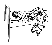 auxiliar sostiene al paciente en esta posición, puede servirse de su mano libre para colocar un orinal plano debajo del paciente o para practicarle un masaje de la región sacra.