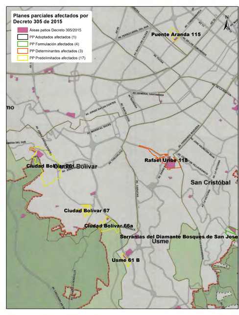Mapa 9. Planes Parciales zona sur sobre áreas declaradas.