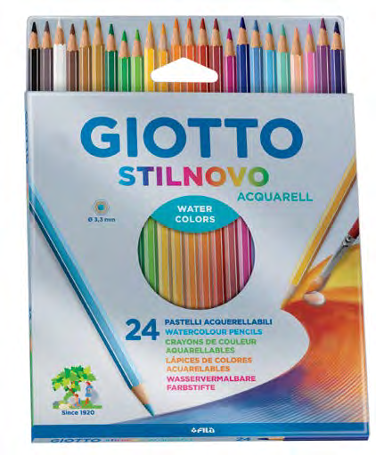 Lápiz Acuarelable Giotto Stilnovo ESCOLAR Lápiz acuarelable con mina de 3,3 mm de espesor. Exclusiva terminación con cantos plateados. Un lápiz para iniciarse en el arte.