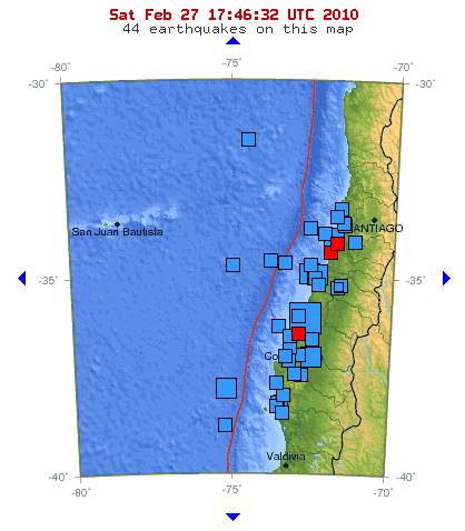 Las intensidades en la escala de Mercalli, según las Direcciones Regionales de ONEMI: Antofagasta II Calama II Copiapó III Tierra Amarilla III Huayco III Coquimbo III Vicuña III-IV Los Vilos V