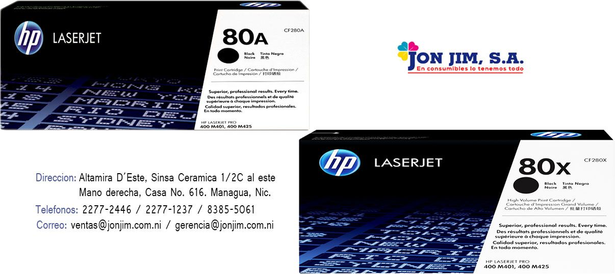 CF280A- CF280X El cartucho de tóner negro HP 80A LaserJet hace que los documentos de la empresa tengan un aspecto profesional con texto negro nítido.