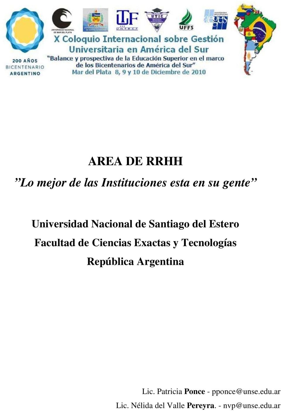 Ciencias Exactas y Tecnologías República Argentina Lic.