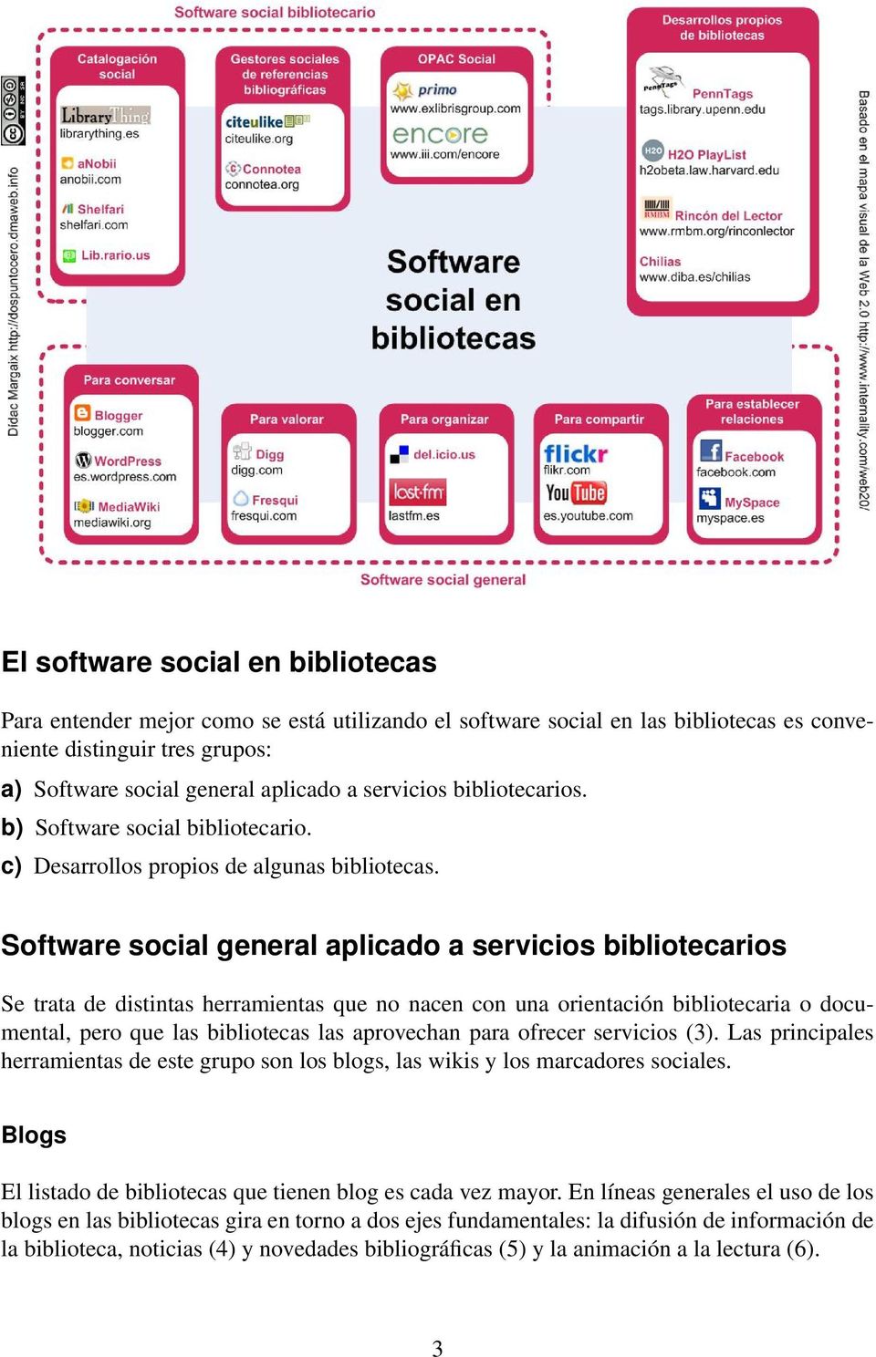 Software social general aplicado a servicios bibliotecarios Se trata de distintas herramientas que no nacen con una orientación bibliotecaria o documental, pero que las bibliotecas las aprovechan