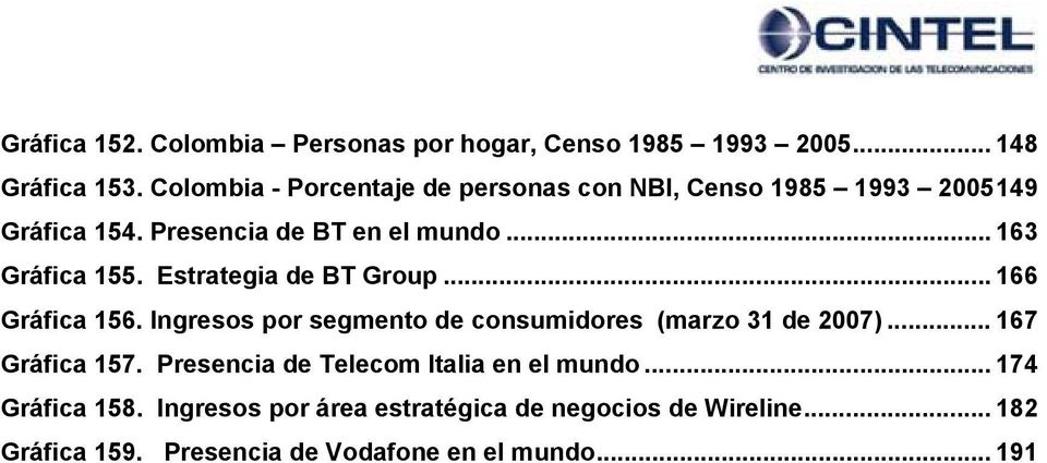Estrategia de BT Group... 166 Gráfica 156. Ingresos por segmento de consumidores (marzo 31 de 2007)... 167 Gráfica 157.