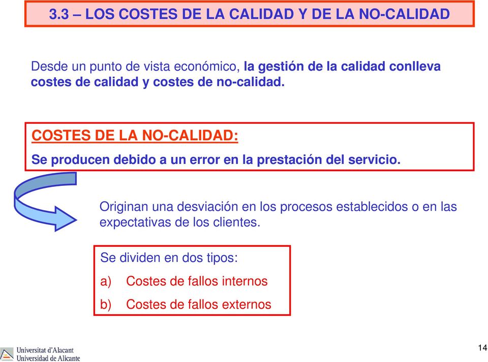 COSTES DE LA NO-CALIDAD: Se producen debido a un error en la prestación del servicio.