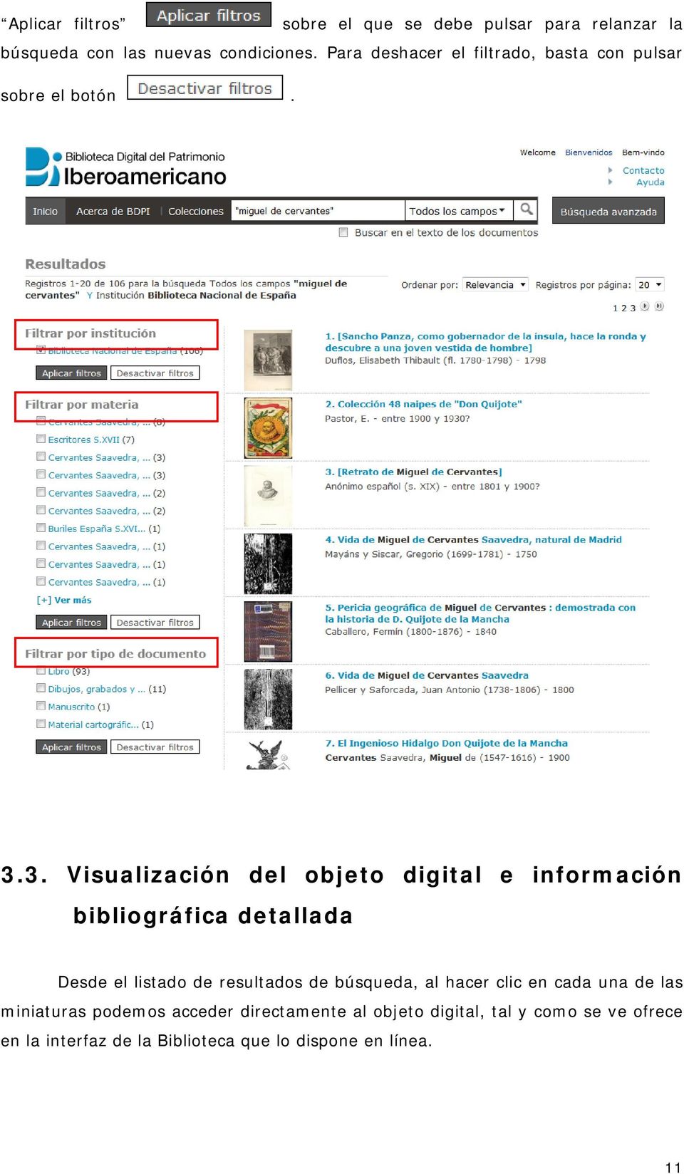 3. Visualización del objeto digital e información bibliográfica detallada Desde el listado de resultados de