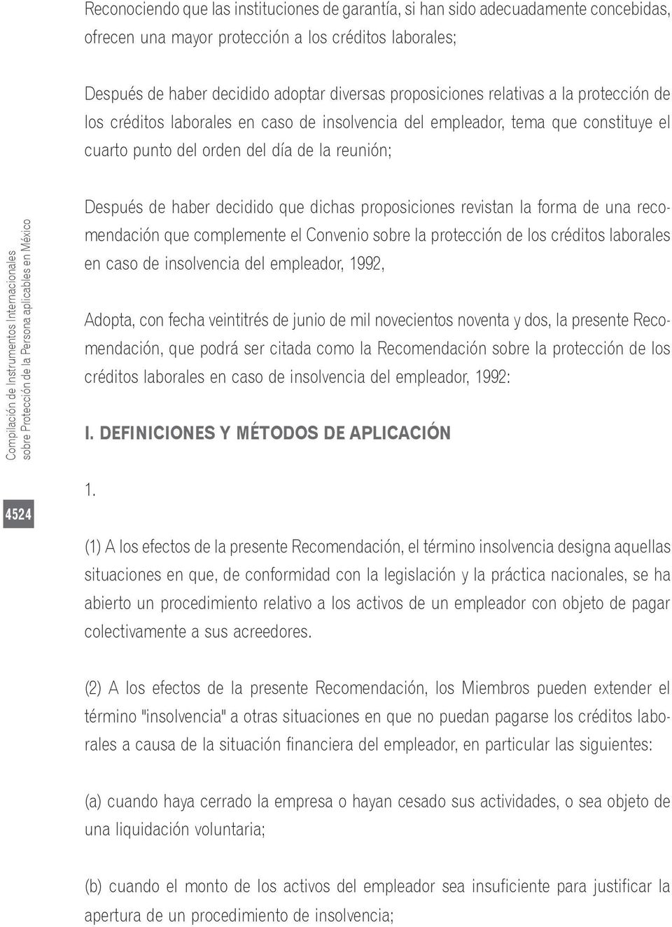 Internacionales sobre Protección de la Persona aplicables en México Después de haber decidido que dichas proposiciones revistan la forma de una recomendación que complemente el Convenio sobre la
