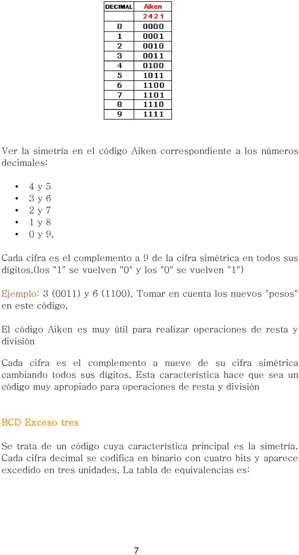 El código Aiken es muy útil para realizar operaciones de resta y división Cada cifra es el complemento a nueve de su cifra simétrica cambiando todos sus dígitos.