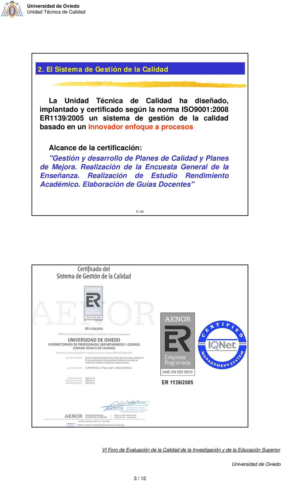 certificación: "Gestión y desarrollo de Planes de Calidad y Planes de Mejora.