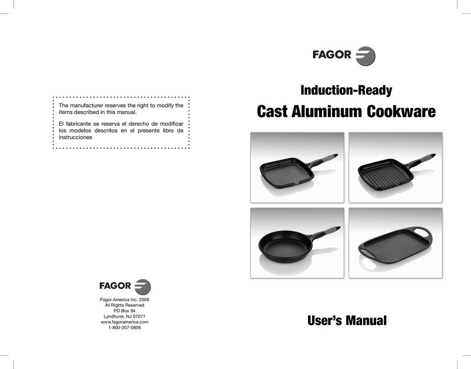 libro de instrucciones Induction-Ready Cast Aluminum Cookware Fagor America Inc.
