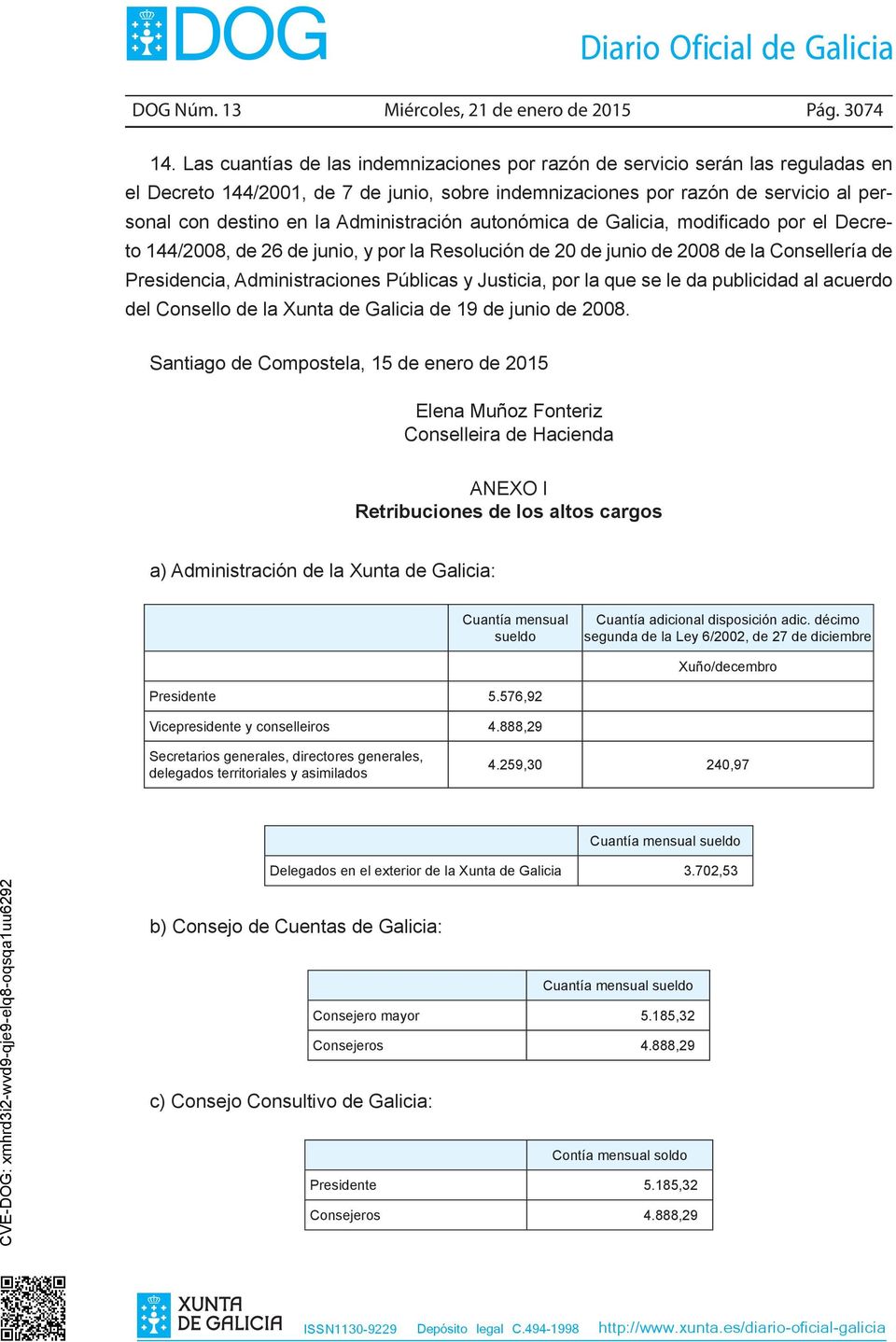 Administración autonómica de Galicia, modificado por el Decreto 144/2008, de 26 de junio, y por la Resolución de 20 de junio de 2008 de la Consellería de Presidencia, Administraciones Públicas y