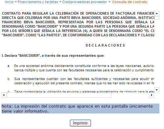 Consulta de Contrato Figura 11 IMPORTANTE Si el proveedor se contrato por Bancomer.