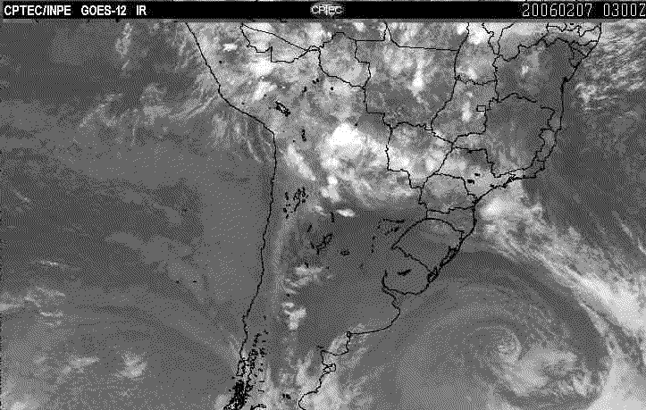 Datos: SERVICIO NACIONAL DE METEOROLOGIA E HIDROLOGIA (Bolivia) La imagen de satélite, infrarrojo (abajo) permite distinguir los sistemas nubosos asociados a las precipitaciones del día 7 de