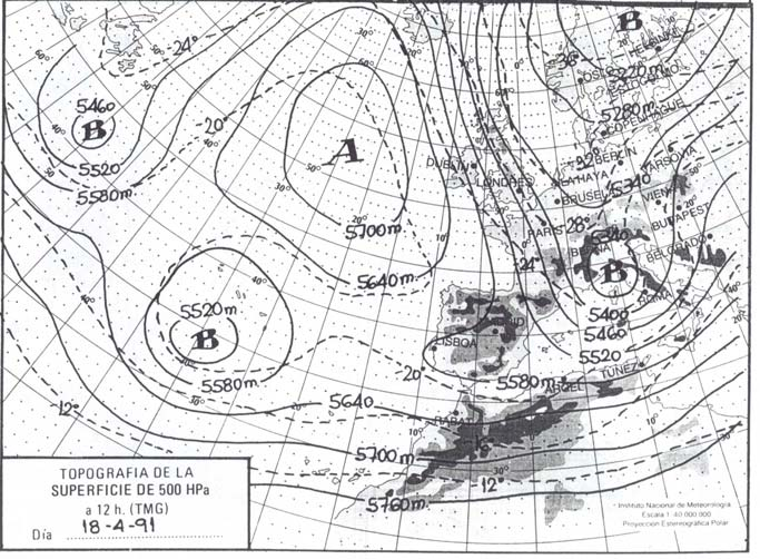 6.3.3 Episodio 3: Día 19 de Abril de 1991 En este episodio se observa a las 06:00h del día 19 un frente frío al norte de la Península.