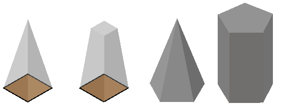 Crear una Pirámide Sólida Usa el comando Pyramid para crear un sólido que tiene una base poligonal con lados planos que van desde la base hasta la punta o tope.