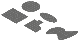 En la siguiente imagen, una superficie plana rectangular fue recientemente creada dentro del comando y otras superficies fueron creadas de objetos planos de lazo cerrado existentes.