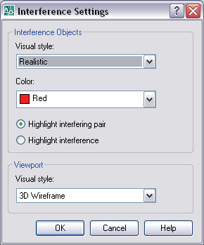 Después de seleccionar los modelos sólidos para el conjunto (s) de selección, la Caja de Dialogo Interference Checking será mostrada si se detecta una interferencia.