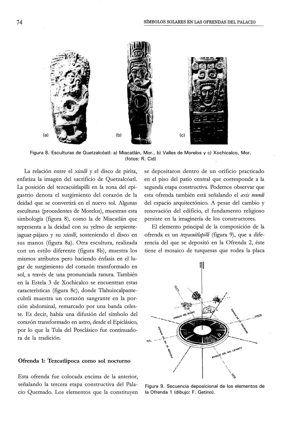 74 SÍMBOLOS SOLARES EN LAS OFRENDAS DEL PALACIO (b) Figura 8. Esculturas de Quetzalcóatl: a) Miacatlán, Mor., b) Valles de Morelos y c) Xochicalco, Mor. (fotos: R.