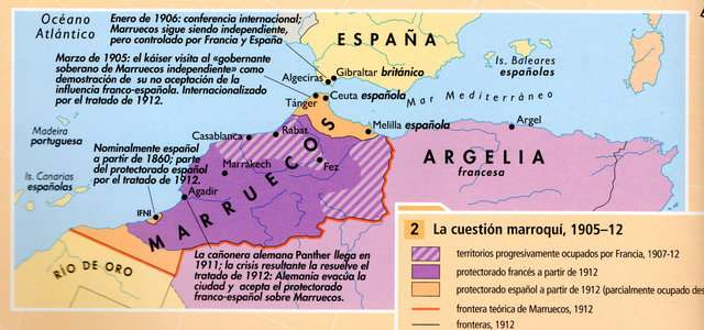 Norte de África Crisis de Tanger. 1905 Francia se expande colonialmente en Marruecos. Alemania intenta defender la independencia marroquí. 1906 Conferencia de Algeciras.