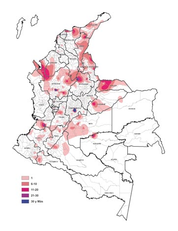 Dinámica espacial de las muertes violentas en Colombia 1990-2005 Patrón de concentración de la confrontación armada y de las bajas causadas mutuamente